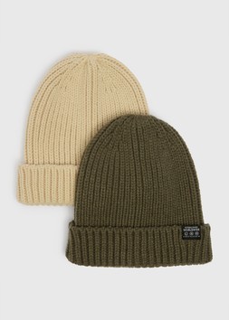Matalan Khaki and Oat Beanie Knit 2 PK £9