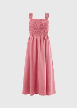 SHIRRED SLVLS MIDI PINK £22