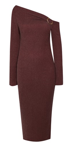 Dark Burgundy Textured Off The Shoulder Midi Dress, £29.99