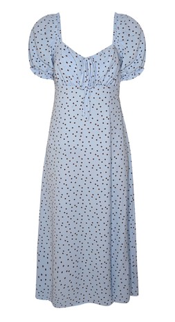 Blue Polka Dot Print Milkmaid Midi Dress, £25.99