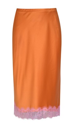 Burnt Orange Satin Lace Hem Midi Skirt, £27.99