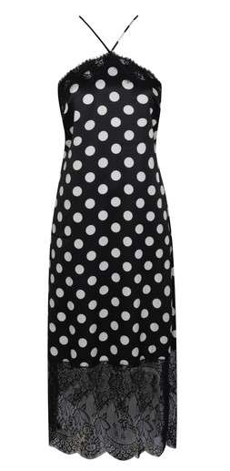 Black Satin Lace Polka Dot Halterneck Midaxi Dress £42.99