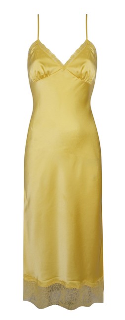 Light Yellow Satin Lace Hem Strappy Midi Dress, £35.99