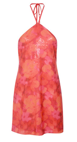 Red Floral Sequin Embellished Halter Mini Dress, £37.99