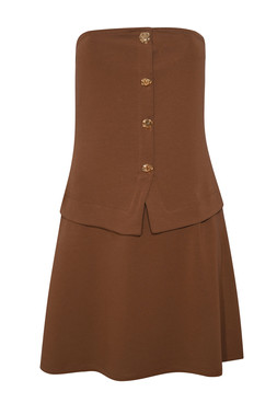 Dark Brown Cotton Rich Button Detail Strapless Bandeau Top, £32.99