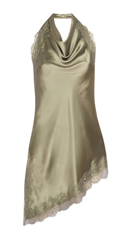 Dark Khaki Satin Lace Trim Asymmetric Hem Cowl Neck Top £27.99