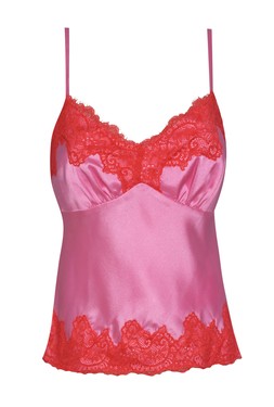 Bright Pink Satin Contrast Trim Lace Cami Top, £25.99