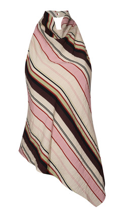 Pink Crinkle Texture Diagonal Stripe Cowl Neck Halter Top, £25.99