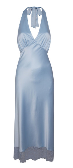 Light Blue Satin Lace Trim Halteneck Midi Dress ,£39.99