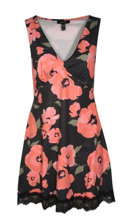 Black Polka Dot Floral V-neck Lace Trim Mini Dress, £29.99 (952853809)