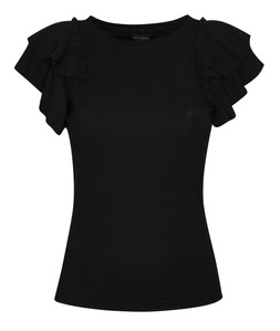 Black Ribbed Flutter Sleeve T-Shirt, £14.99 (945542101)