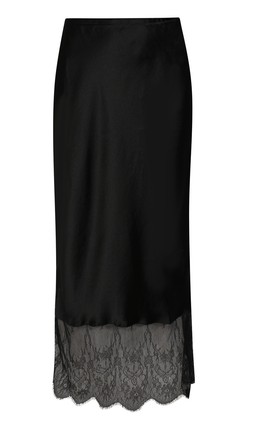 Black Satin Lace Hem Bias Cut Midi Skirt, £27.99 (950629701)