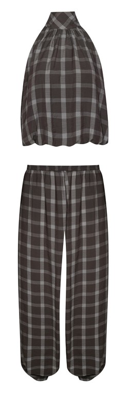 Brown Check Print Bubble Hem Halterneck Top £27.99, Brown Check Cuffed Leg Trousers £29.99