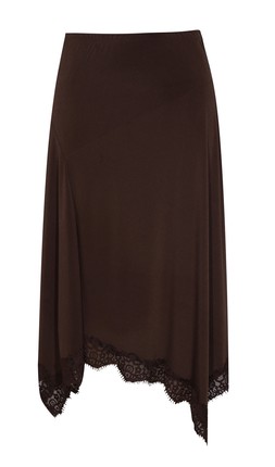 Dark Brown Lace Trim Hanky Hem Midi Skirt, £25.99 (953150927)