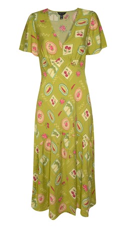 Green Fruit Print Tiered Midi Tea Dress, £29.99 (944929639)