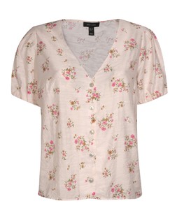 Pink Floral Print Button Front Short Sleeve Blouse, £25.99 (952760479)
