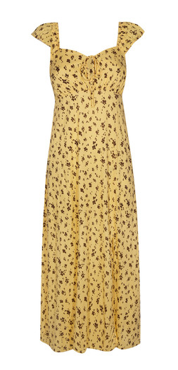 Yellow Ditsy Print Lace Trim Square Neck Midi Dress £33.99