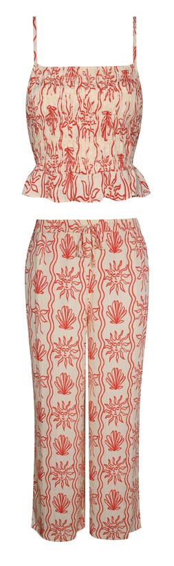 Red Sun Print Shirred Cami Beach Top £16.99, 938282469, Red Sun Print Wide Leg Beach Trousers £23.99