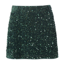 Dark Green Velvet Sequin Embellished A-Line Mini Skirt, £24.99