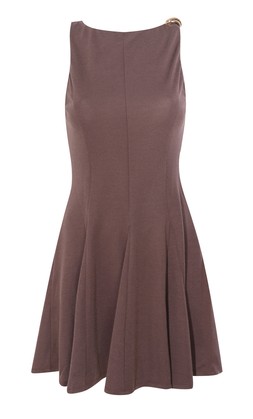 Dark Brown Pleated Skater Mini Dress, £27.99
