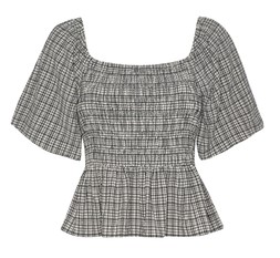 Black Checked Crinkled Shirred Peplum Top £23.99 (928754509)