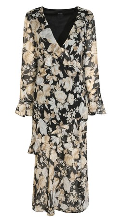 Black Floral Chiffon Ruffle Trimmed Midi Dress, £39.99 (936587609)