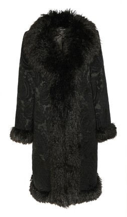 Black Floral Texture Faux Fur Trim Coat, £89.99 (937446801)