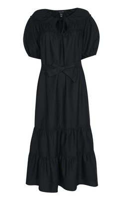 Black V Neck Shirred Bodice Bow Front Midi Dress, £34.99 (922059801)