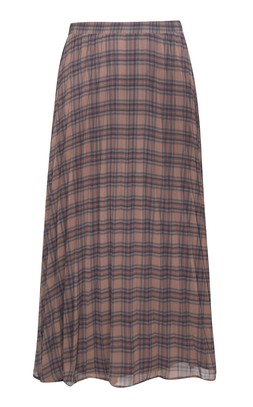 Brown Check Chiffon Pleated Midi Skirt, £32.99 (936521829)