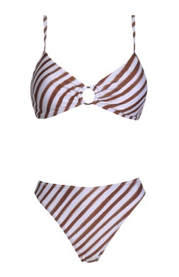 Brown Diagonal Stripe Ring Detail Bikini Top, £16.99 - 922273729 & Brown Diagonal Stripe High Cut Leg Bikini Briefs, £10.99 - 922273829