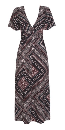 Brown Patchwork Print V-Neck Midi Dress , £33.99 (933696029)