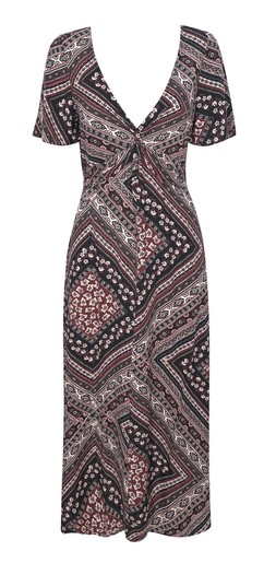 Brown Patchwork Print V-Neck Midi Dress, New Look, £33.99 (933696029)