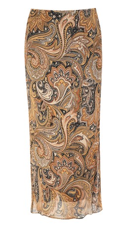 Brown Pattern Print Chiffon Bias Cut Midi Skirt, £28.99 (931545829)