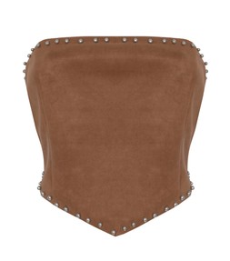 Brown Soft Touch Faux Suede Studded Bandeau Crop Top, £19.99 (931570024)