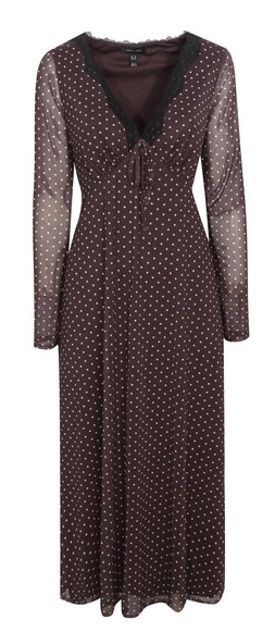 Burgundy Polka Dot Long Sleeve Lace Mesh Midi Dress, £36.99 (944350769)