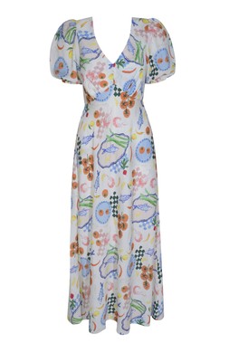Cream Fish Print Textured Puff Sleeve Midi Dress, New Look, £34.99 (930232511)