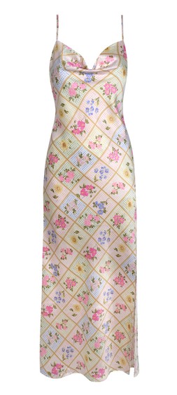 Cream Floral Print Satin Asymmetric Slit Midi Dress, £39.99 - 923919211