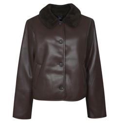 Dark Brown Faux Leather Borg Trim Jacket, £64.99 (925291127)