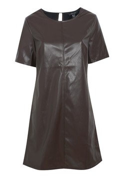 Dark Brown Faux Leather Short Sleeve Mini Dress, £29.99 (936644027)