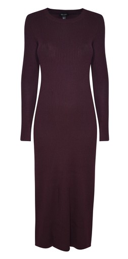 Dark Burgundy A-Line Knitted Midi Dress £34.99 (924302567)