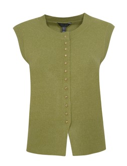 Green Crew Neck Contrast Button Knit Waistcoat, New Look, £24.99