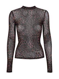 New Look Brown Leopard Print High Neck Mesh Top £16.99, €22.99