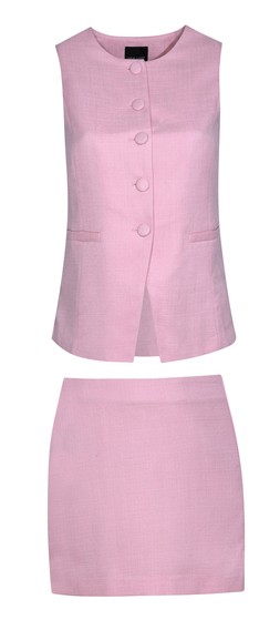 New Look New Look Pink Button Up Waistcoat £34.99, Pink Textured Slit Hem Mini Skirt £29.99