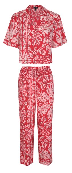 New Look Red Leaf Print Wide Leg Crepe Trousers £19.99 €25.99, New Look Red Palm Leaf Print Shirt £17.99 €22.99