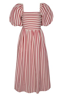 New Look Red Striped Woven Puff Sleeve Milkmaid Midi Dress £35.99 €46.99