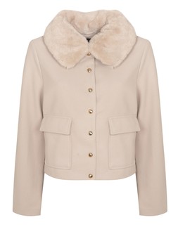 Off White Faux Fur Collar Short Shacket, £39.99 (934811712)