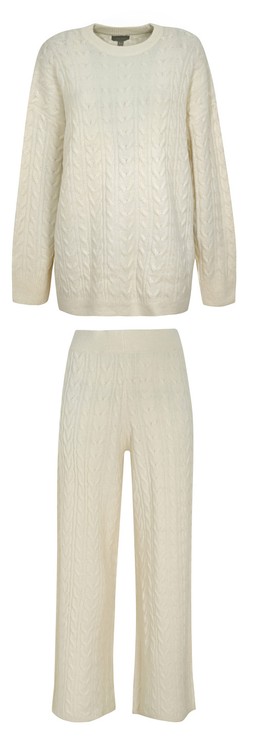 Set - Off White Cable Knit Wide Trousers €39.99 £29.99 & Off White Crew Neck Cable Knit Jumper €39.99 £29.99