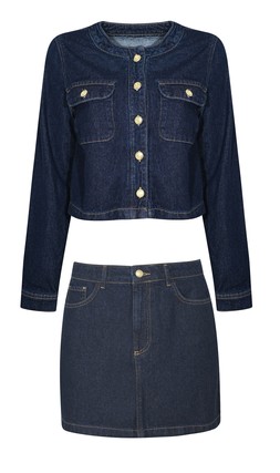 Dark Blue Collarless Chest Pocket Denim Jacket €49.99 £39.99 908535649 & Blue A-Line Mini Denim Skirt €33.99 £25.99 - 910543249