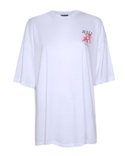 White Bali Flower Print Oversized T-Shirt £15.99 (936966310)