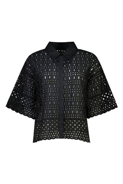 Geo Broderie Black Shirt